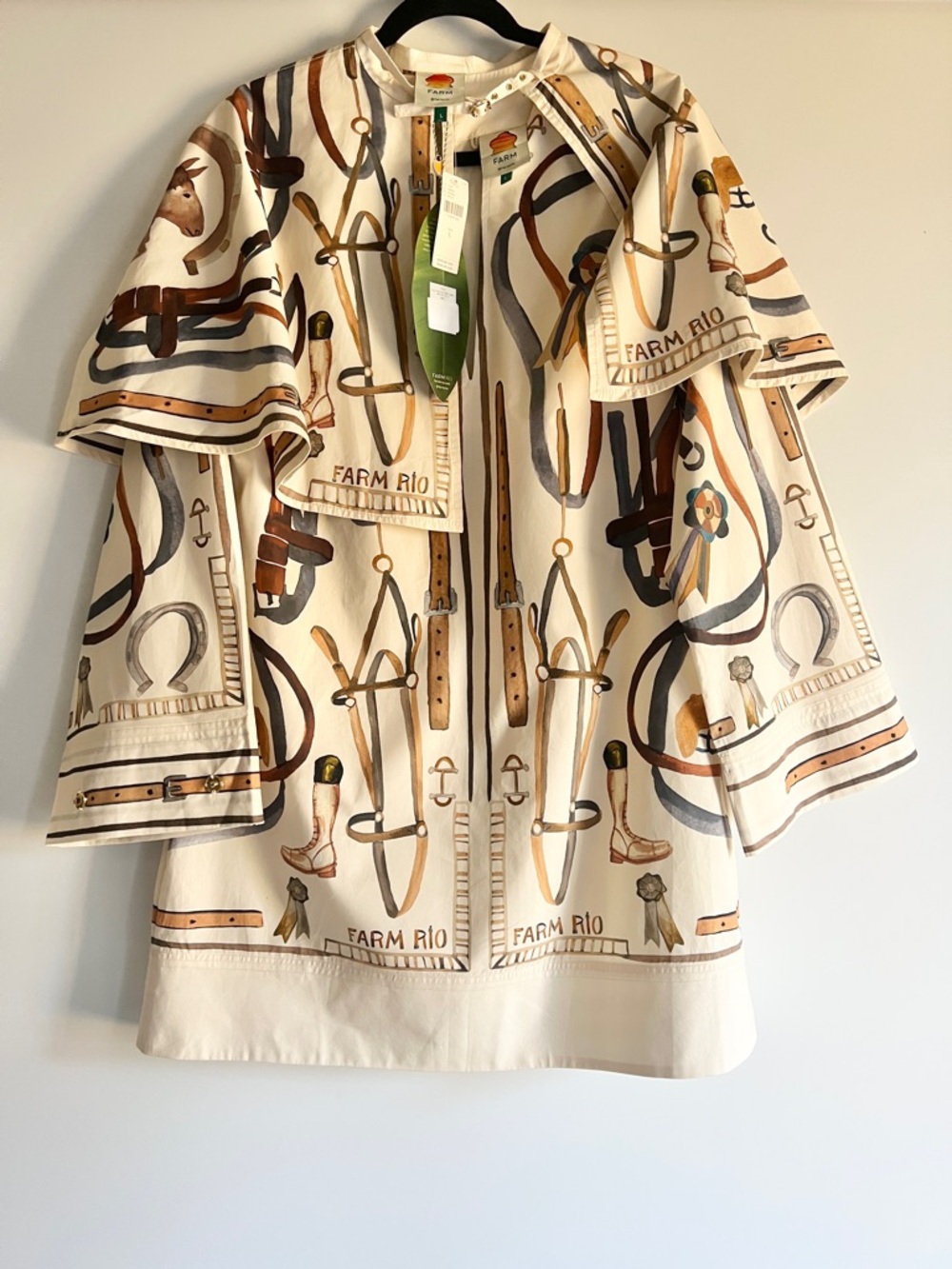 FARM Rio | Equestrian Scarf Winter White Mini Cape Dress Size Large NWT - Picture 3 of 16